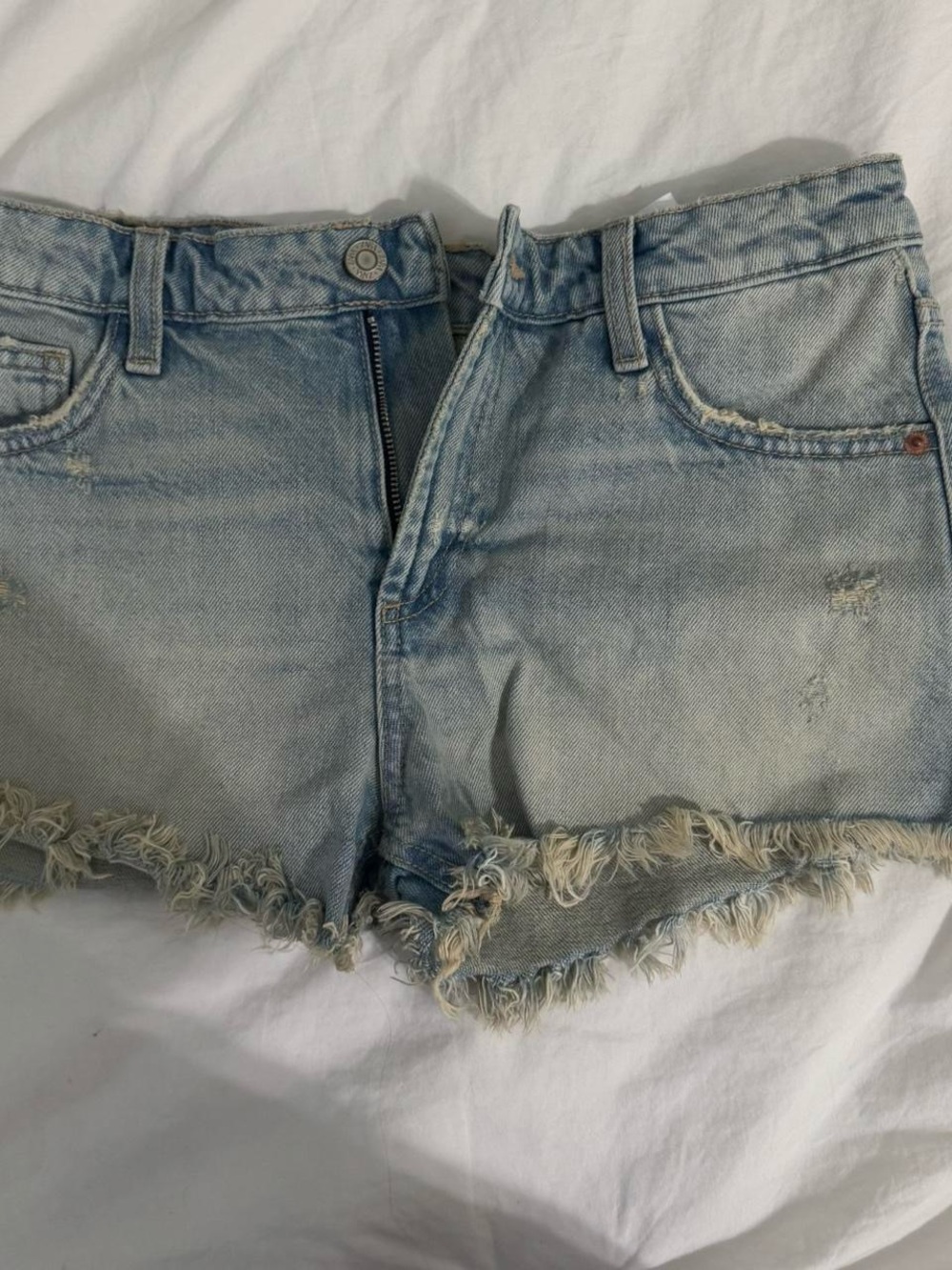 Zara Light Wash Distressed Denim Shorts
